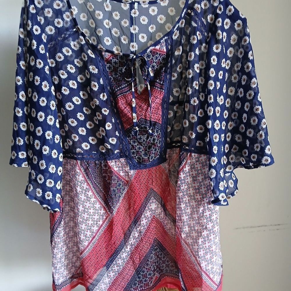 Fig & Flower Tie Neck Sheer Top